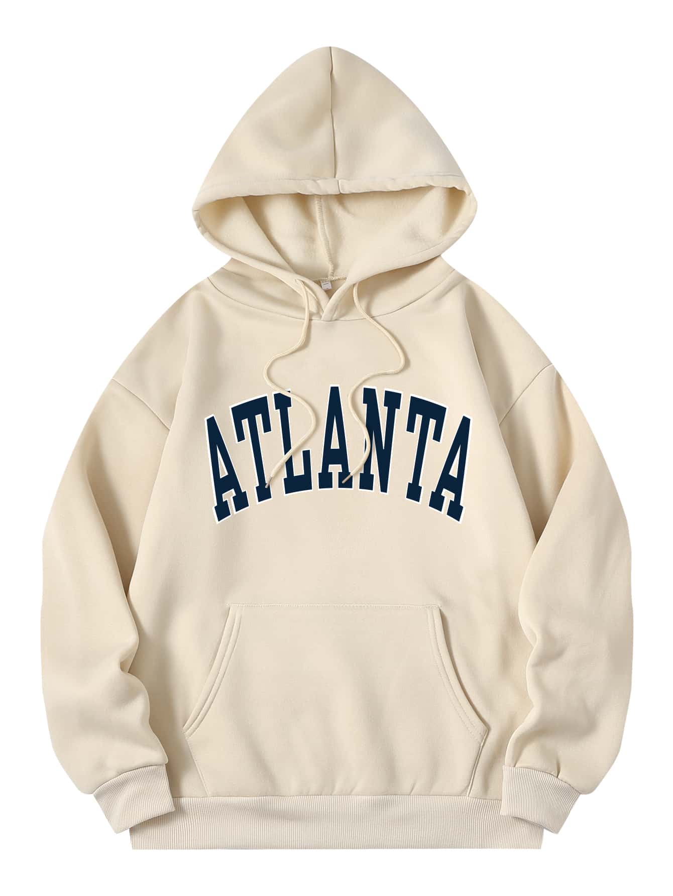 SHEIN EZwear Letter Graphic Kangaroo Pocket Drawstring Thermal Hoodie - Apricot - View 1