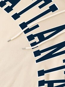 SHEIN EZwear Letter Graphic Kangaroo Pocket Drawstring Thermal Hoodie - Apricot - View 3