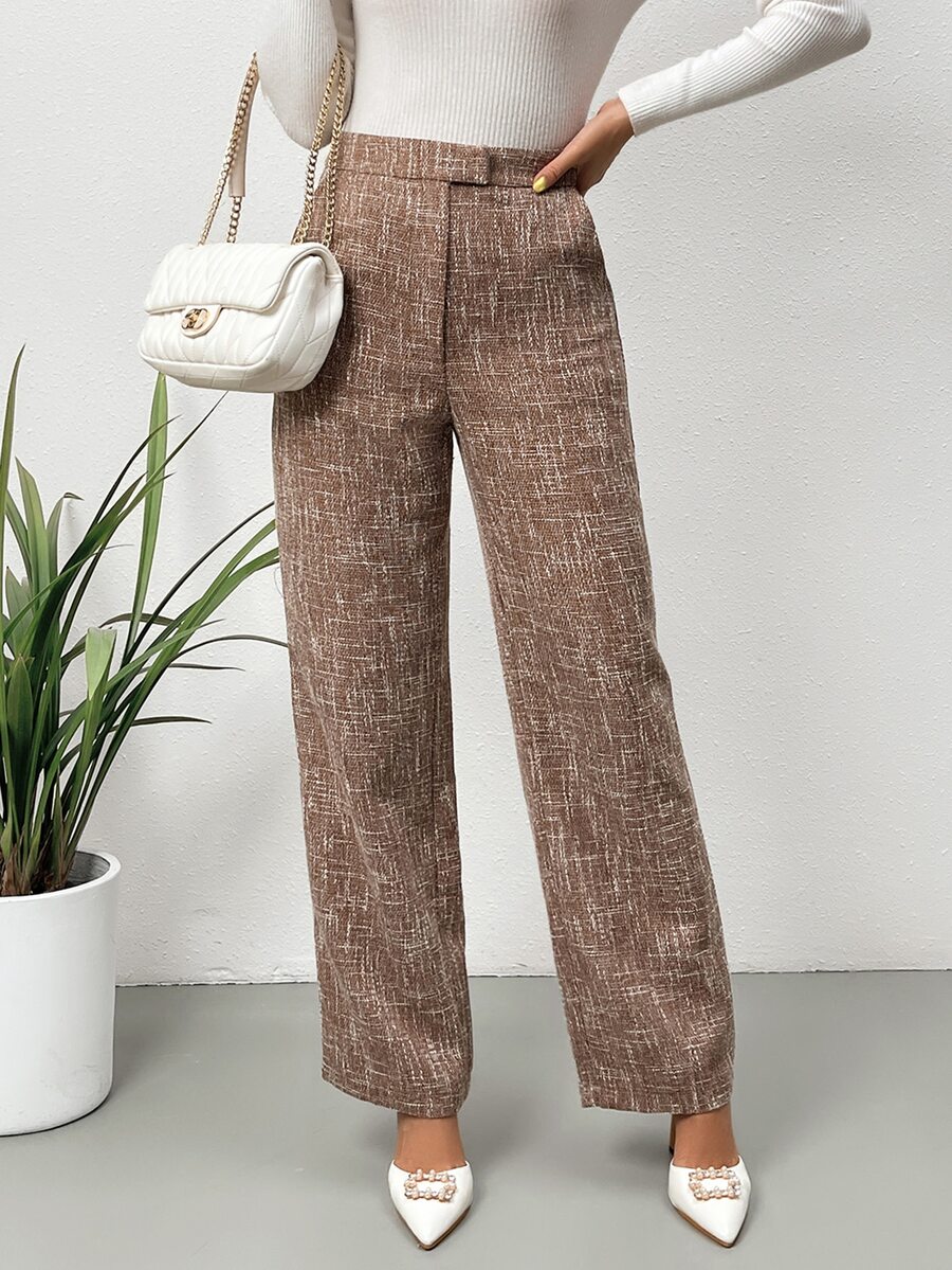 SHEIN Essnce High Waist Suit Trousers - Brown - View 1