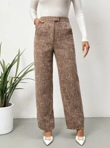 SHEIN Essnce High Waist Suit Trousers - Brown - View 5