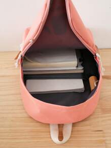 4pcs Badge Decor Letter Graphic Functional Backpack Set