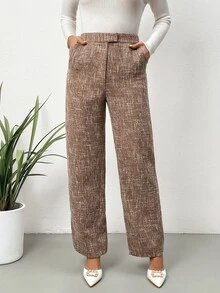SHEIN Essnce High Waist Suit Trousers - Brown - View 6