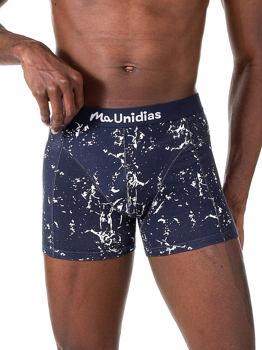 Hombres Calzoncillos boxer con estampado de letra - Azul Marino - Ver 1