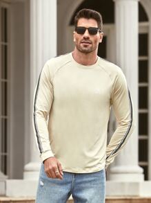 Manfinity Hombres Camiseta con estampado de letra de manga raglán - Caqui - Ver 3