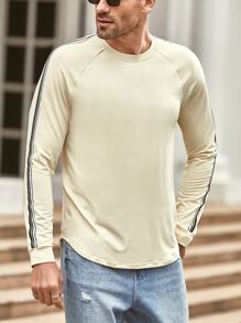 Manfinity Hombres Camiseta con estampado de letra de manga raglán - Caqui - Ver 4