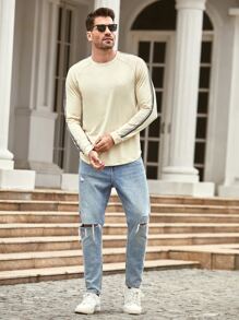 Manfinity Hombres Camiseta con estampado de letra de manga raglán - Caqui - Ver 5