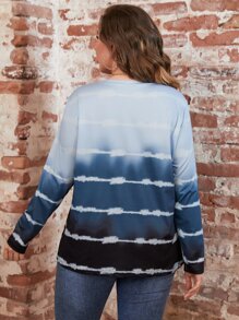 SHEIN LUNE Camiseta de tie dye de cuello V - Azul - Ver 2