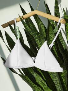 Beaded Strap Triangle Bikini Top - White - View 1