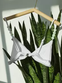 Beaded Strap Triangle Bikini Top - White - View 2