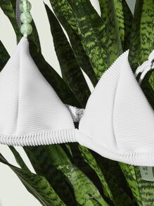 Beaded Strap Triangle Bikini Top - White - View 3