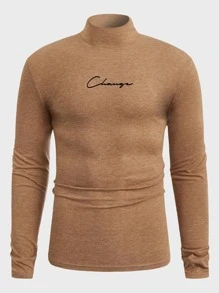 Manfinity Men Letter Graphic Mock Neck Tee - Brown - View 2