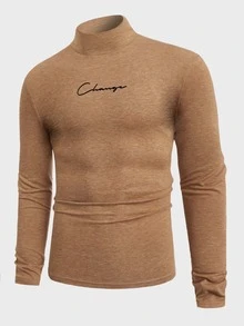 Manfinity Men Letter Graphic Mock Neck Tee - Brown - View 5