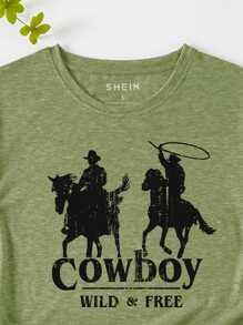 SHEIN LUNE Camiseta con estampado de figura y letra - Verde Lima - Ver 3