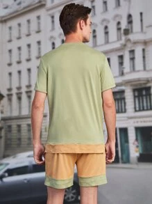 Manfinity Hypemode Men Colour-block Pocket Patched Slit Hem Tee & Shorts - Multicolor - View 2