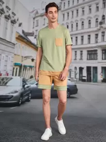 Manfinity Hypemode Men Colour-block Pocket Patched Slit Hem Tee & Shorts - Multicolor - View 3