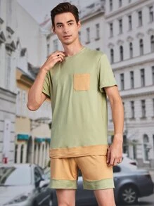 Manfinity Hypemode Men Colour-block Pocket Patched Slit Hem Tee & Shorts - Multicolor - View 1