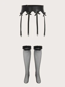 Calcetines de malla con diseño de lazo con liga & - Negro - Ver 1