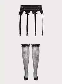 Calcetines de malla con diseño de lazo con liga & - Negro - Ver 2