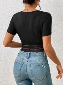 SHEIN Frenchy Women's Solid Color Basic Round Neck Short Sleeve T-Shirt,Black Summer Elegant Night Out Tight Tee,Old Money Style Business Casual Daily Wear Shirt - Black - View 2