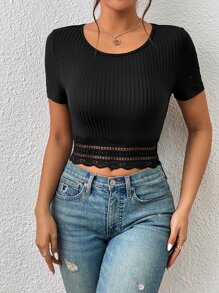 SHEIN Frenchy Women's Solid Color Basic Round Neck Short Sleeve T-Shirt,Black Summer Elegant Night Out Tight Tee,Old Money Style Business Casual Daily Wear Shirt - Black - View 1