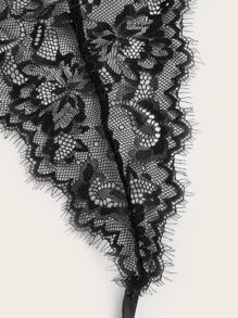 Set de lencería con encaje floral vinculado con aro - Negro - Ver 4