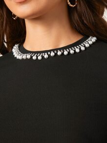 BizChic Rhinestone Chi tiết Mẫu Áo thun Trang phục làm việc - màu đen - Xem 7