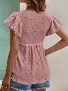 SHEIN Frenchy Áo sơ mi nữ mép Xù Tranh thêu màu trơn Boho - Bụi hồng - Xem 5