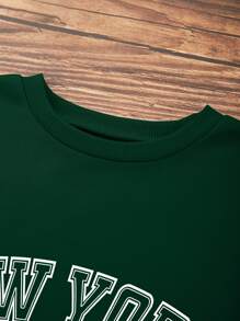 INAWLY 字母圖案加絨內裏運動衫 - 墨綠色 - 查看 3