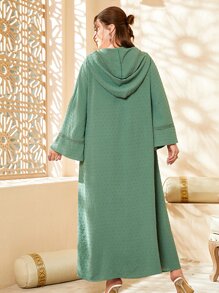 Al Najma Plus Swiss Dot Contrast Tape Hooded Dress Maxi Women Outfit - Mint Green - View 2