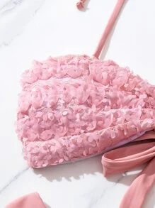 SHEIN Pearls Decor Applique Summer Beach Bikini Set With Drawstring Beach Skirt - Baby Pink - View 4