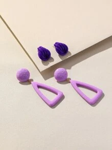 2pairs Triangle Decor Earrings - Multicolor - View 1