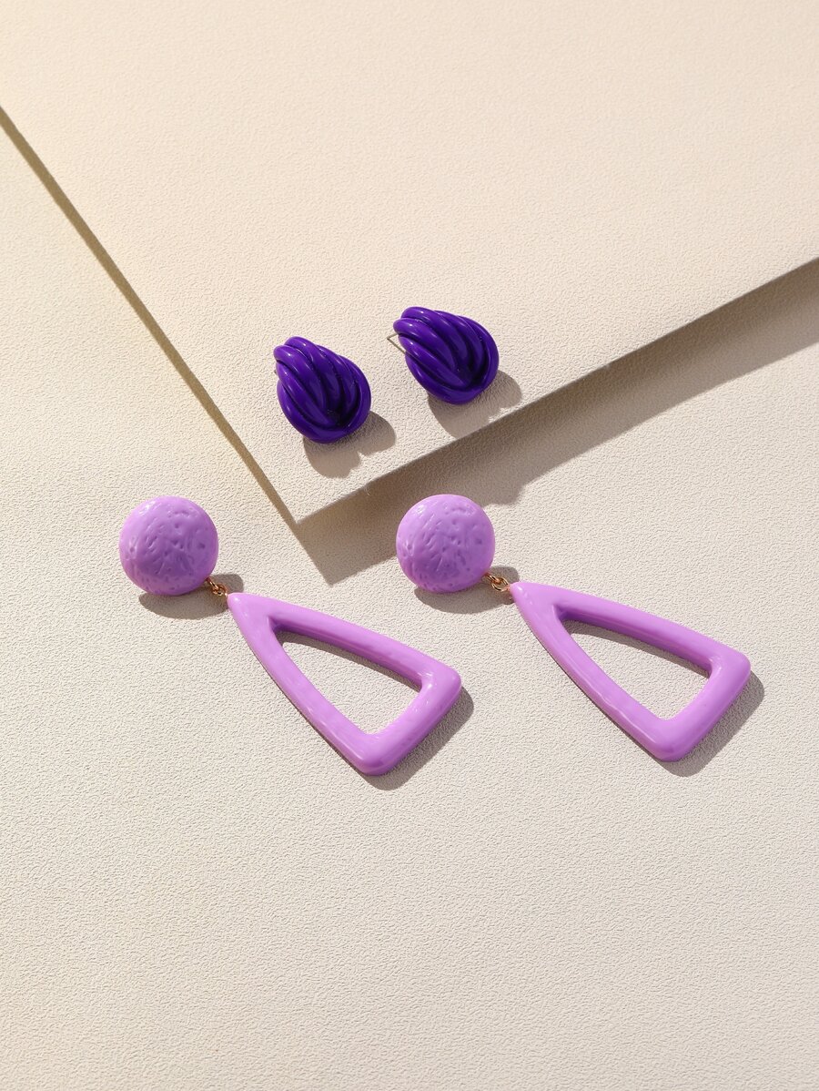 2pairs Triangle Decor Earrings - Multicolor - View 1