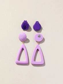 2pairs Triangle Decor Earrings - Multicolor - View 2
