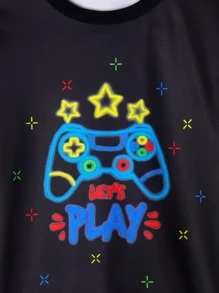 Boys Gamepad & Letter Graphic Snug Fit PJ Set - Black - View 3