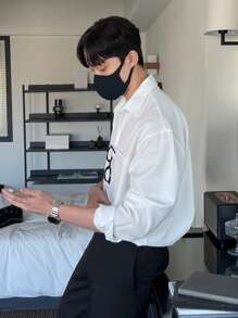 DAZY 男士口袋貼布落肩袖襯衫 - 白色 - 查看 2