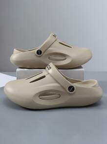 Men Letter Graphic Cut Out Vented Clogs - Khaki - View 1