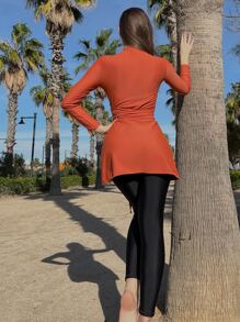 Swim Mulvari Color Block One Piece Burkini Swimsuit With Beach Skirt - Multicolor - View 2