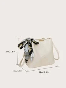 Skinny Scarf Decor Bucket Bag - Beige - View 4