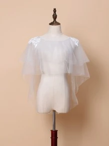 Floral Applique Decor Wedding Wrap - Grey - View 1