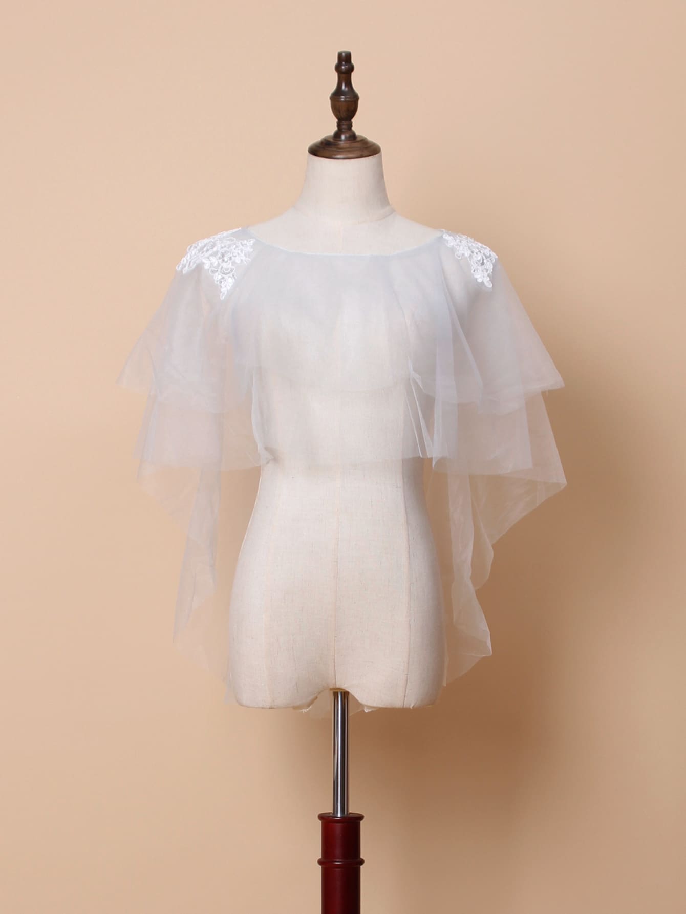 Floral Applique Decor Wedding Wrap - Grey - View 1