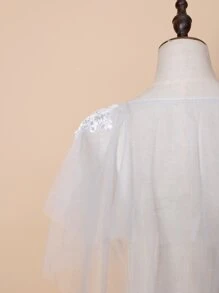 Floral Applique Decor Wedding Wrap - Grey - View 3