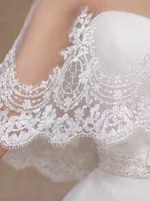 Rhinestone Decor Floral Embroidered Wedding Wrap - White - View 4