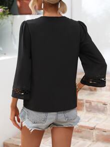 SHEIN LUNE Áo sơ mi nữ màu trơn Giải trí - màu đen - Xem 2