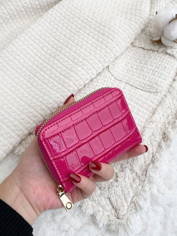 Crocodile Embossed Flap Stone Embossed Zipper Around Small Wallet Multi-Card Card Organizer For Storage Cards Lightweight Multi Layer Portable ID Card Card Malist Fashion Modern For Anniversary For On Valentine Day For Birthday Gift For Gift For For Girls For Lady For Female Bag School Supplies For School Dorm Room & Back To School Gift Bag Present Hot Pink School Supplies Teacher Gifts Back To School Card Holder Card Holder Wallet Business Card Holder Credit Card Holder Card Holder Women For Women Wallet Mini Wallet Purse Wallet Card Wallet