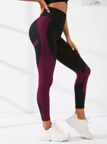 Colour Block Wideband Waist Sports Leggings - Multicolor - View 4
