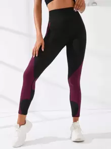 Colour Block Wideband Waist Sports Leggings - Multicolor - View 5