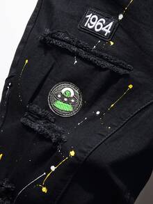 Manfinity LEGND Hombres Shorts en mezclilla con diseño de parche desgarro - Negro - Ver 3