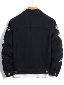 Manfinity Men 1pc Letter & Cartoon Graphic Denim Jacket - Black - View 2