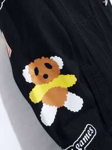 Manfinity Men 1pc Letter & Cartoon Graphic Denim Jacket - Black - View 5