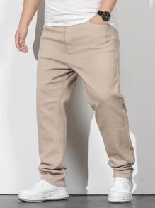 Manfinity Homme Nam Quần legging thẳng Bông Túi nghiêng - Màu be - Xem 5